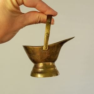 Vintage small Brass Coal Bucket w/ Floral Pattern